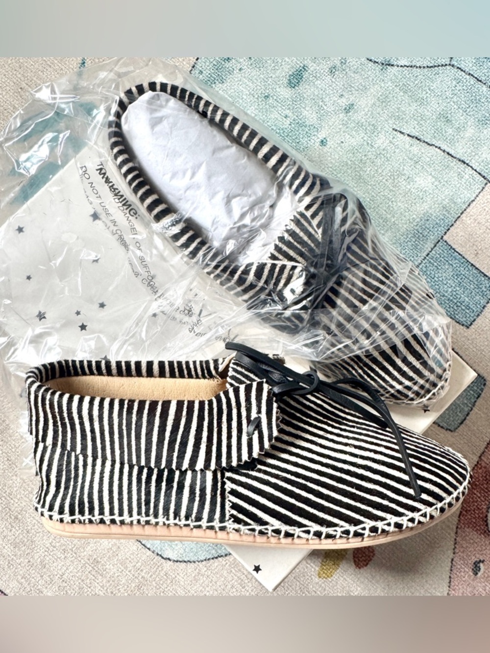THE GREAT. Zebra Print CalfHair Moccasin